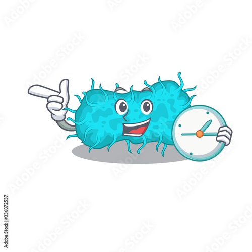 bacteria prokaryote mascot design concept smiling with clock