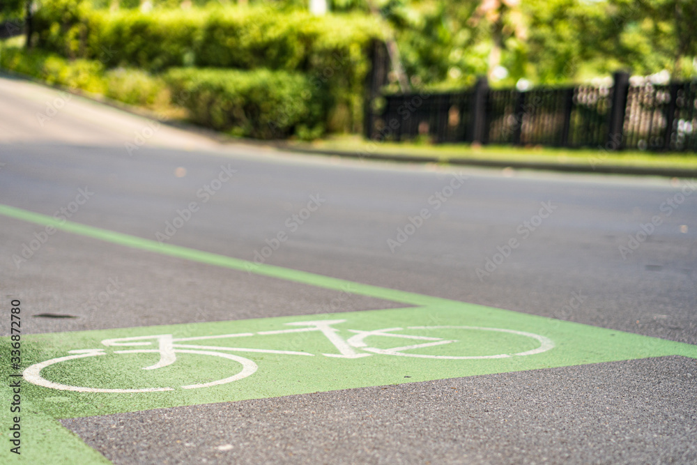 Bicycle icon signage on bike lane. Background for clean transportation and ecology traffic
