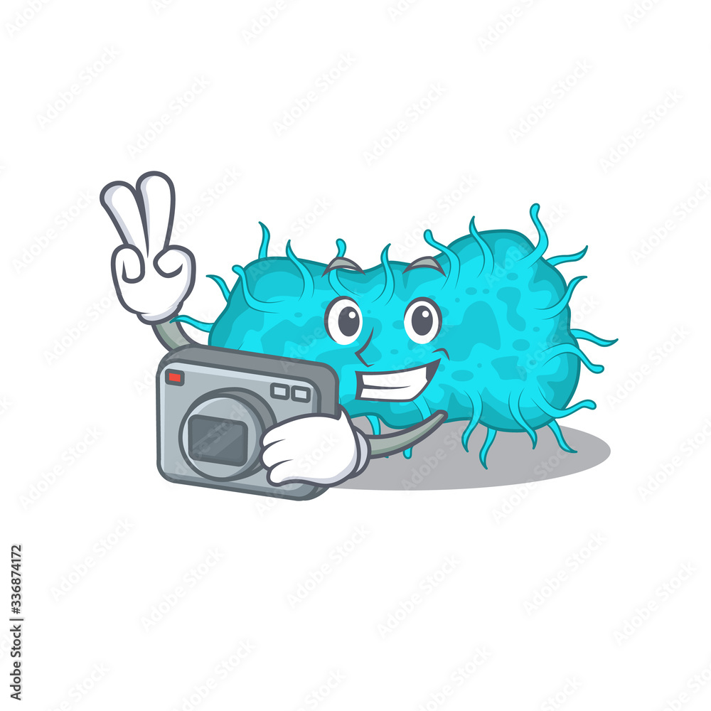 Fototapeta premium bacteria prokaryote mascot design as a professional photographer working with camera
