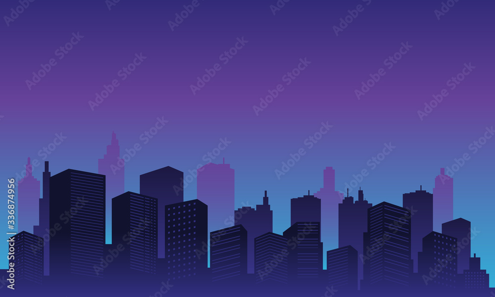 Night city background with many building tall