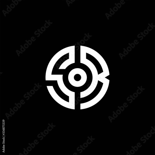 SR monogram logo with abstract circle style and dot in the middle