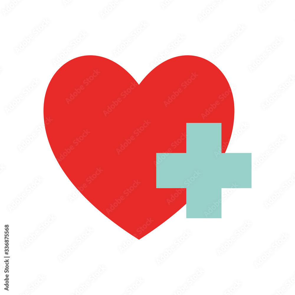 Heart with add as donation symbol flat style icon vector design Heart with add as donation symbol flat style icon vector design