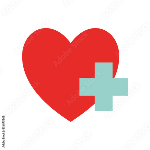 Heart with add as donation symbol flat style icon vector design