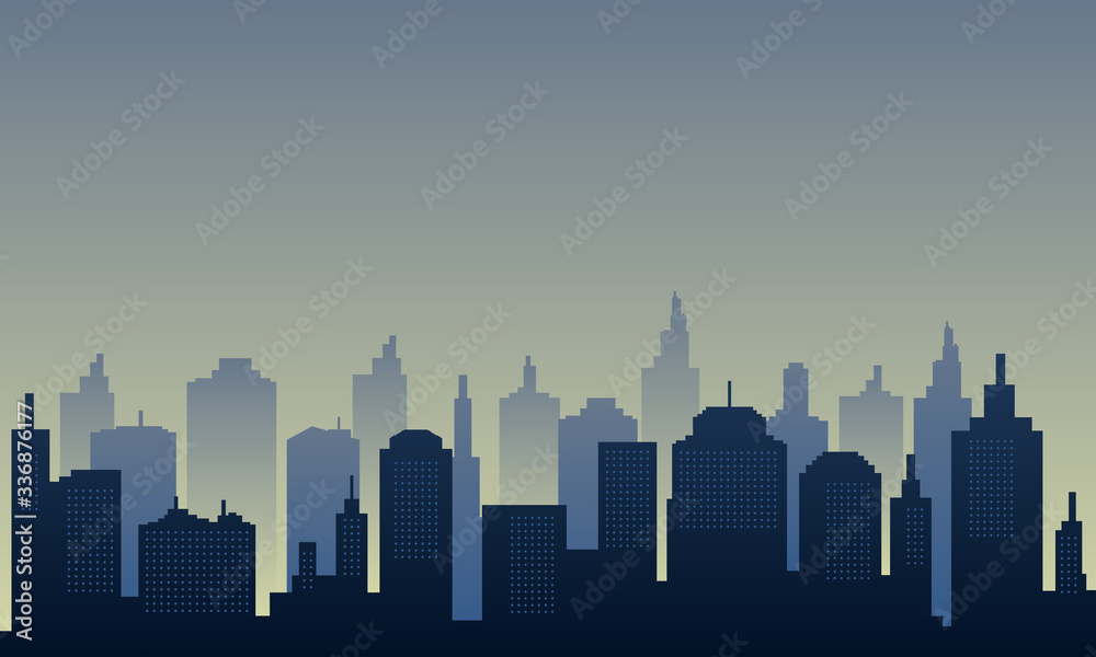 Town city of silhouette in the morning