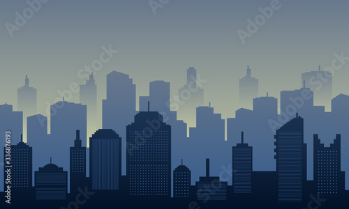 Town city of silhouette in the morning