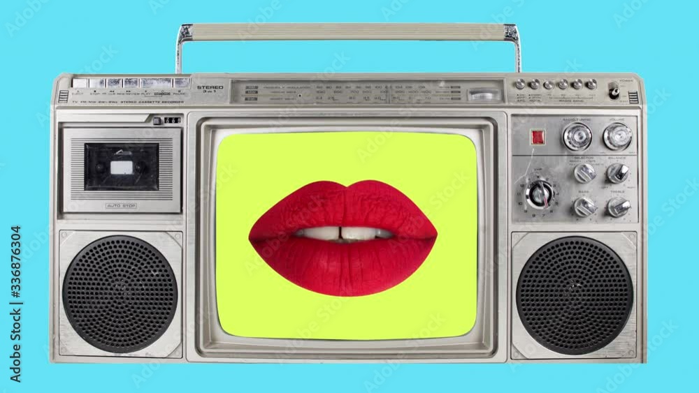Montage of retro TV sets woman's lips.