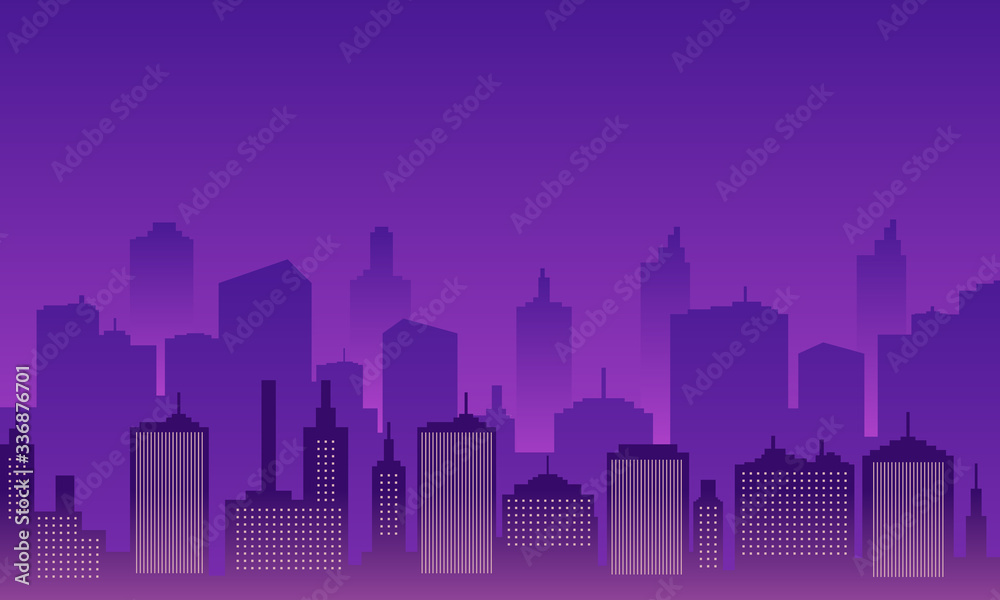 Silhouette background city of night with skyscraper
