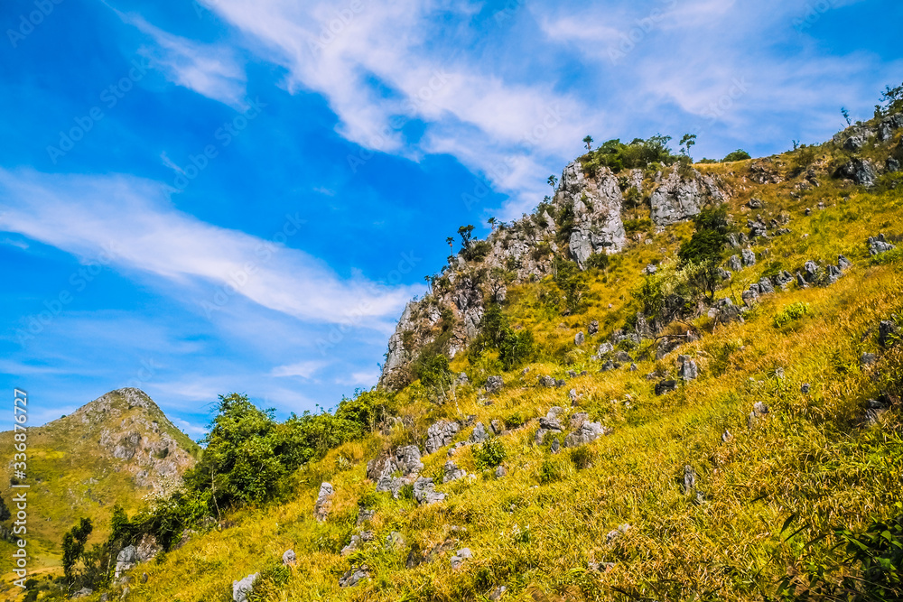 nature green hills with blue sky background