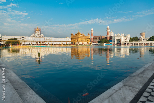 Golden Temple with Blue Sky and Blue Holy Water at Amritsar  India