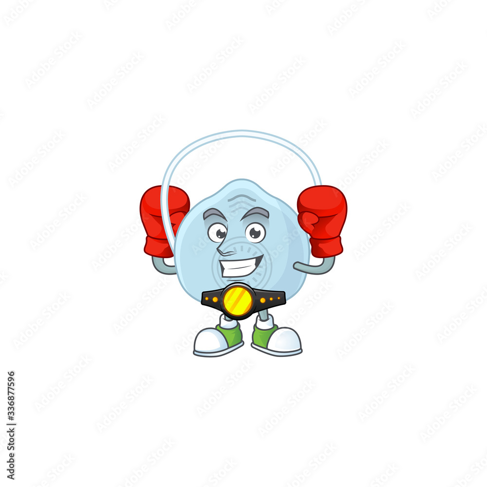 A sporty breathing mask boxing athlete cartoon mascot design style