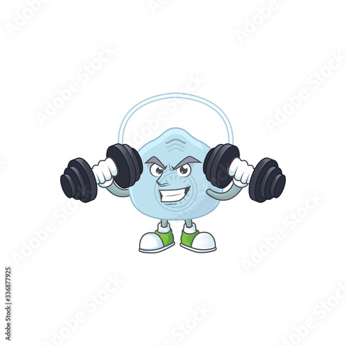 Fitness exercise breathing mask cartoon character using barbells