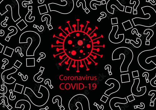 Many question marks of coronavirus. Covid-19 dangerous for background  vector illustration