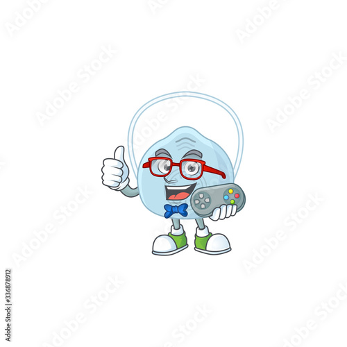 Breathing mask talented gamer mascot design play game with controller