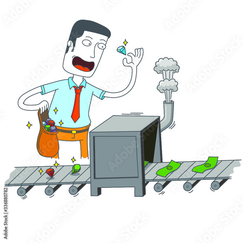 man with money production machine