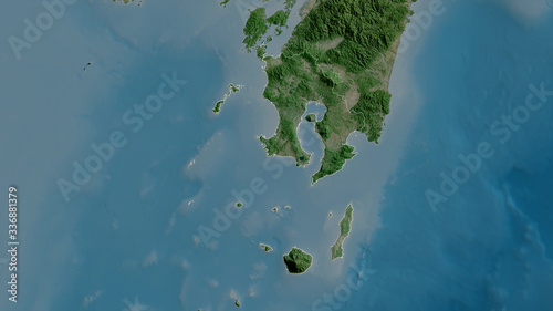 Kagoshima, Japan - outlined. Satellite photo