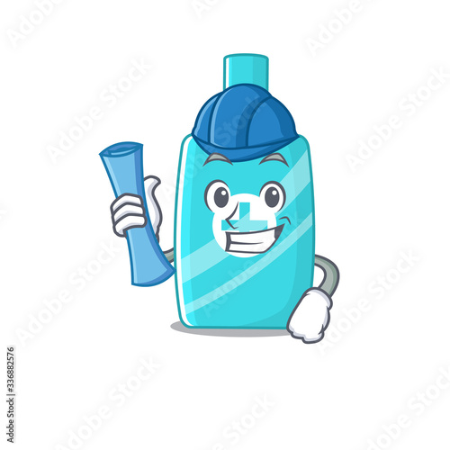 Cartoon character of ointment cream brainy Architect with blue prints and blue helmet