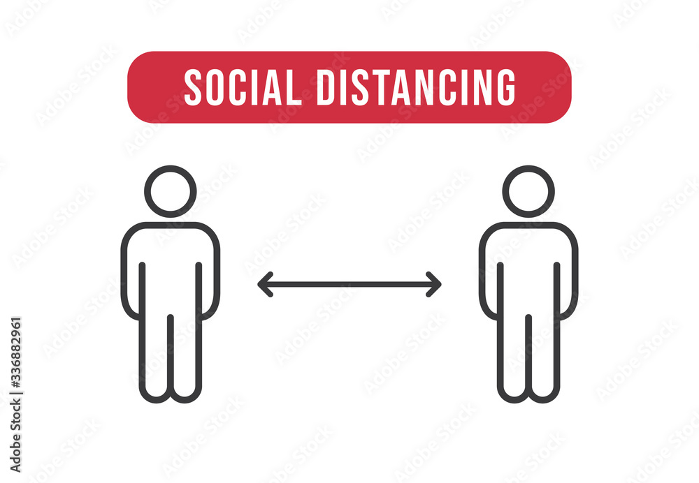 Social distance sign. Keep your distancing from other people in public. Coronavirus pandemic preventive measures. People pictogram vector icon. - obrazy, fototapety, plakaty 