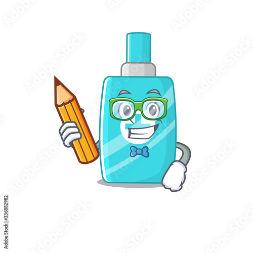 A brainy student ointment cream cartoon character with pencil and glasses