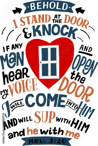 Hand lettering with inspirational quote I stand at the door, knock, if any man hear my voice, open door