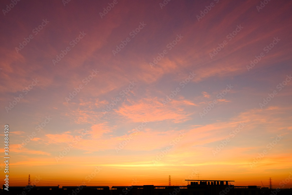 sunset sky shading background from orange to blue