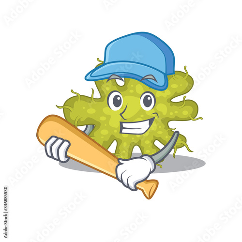 Picture of bacterium cartoon character playing baseball