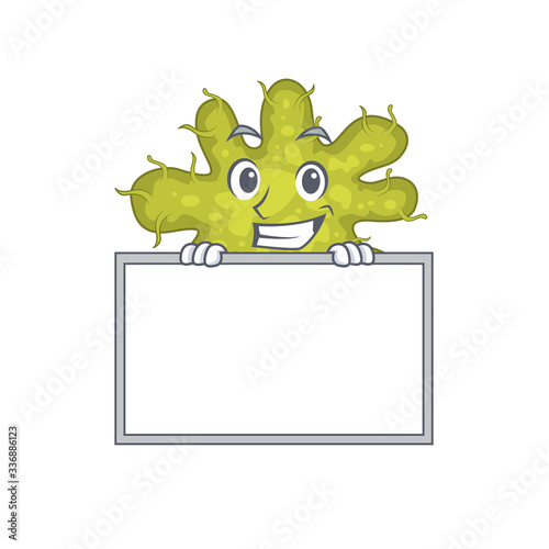 Smiling bacterium cartoon design style has a board