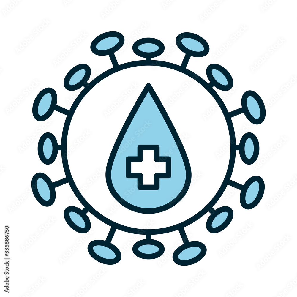 Covid 19 virus with drop cross line and fill style icon vector design Covid 19 virus with drop cross line and fill style icon vector design