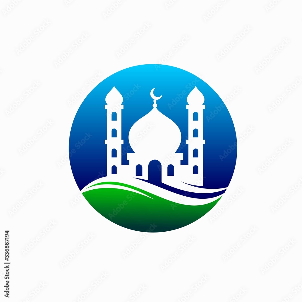 mosque logo design, sunset vector logo