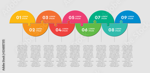 Half circle nine puzzle jigsaw vector infographic