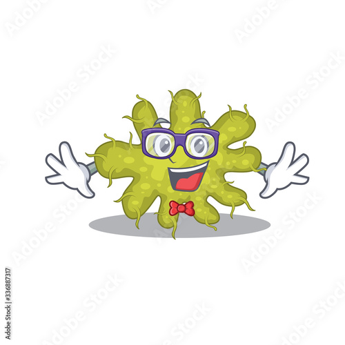 Mascot design style of geek bacterium with glasses
