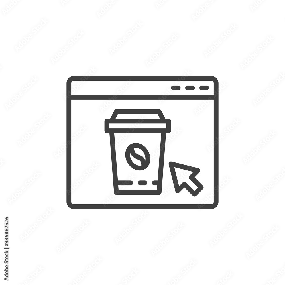 Online coffee ordering line icon. linear style sign for mobile concept and web design. Website page with coffee cup outline vector icon. Symbol, logo illustration. Vector graphics Online coffee ordering line icon. linear style sign for mobile concept and web design. Website page with coffee cup outline vector icon. Symbol, logo illustration. Vector graphics