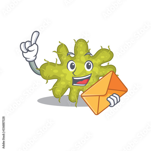 Happy bacterium mascot design concept with brown envelope