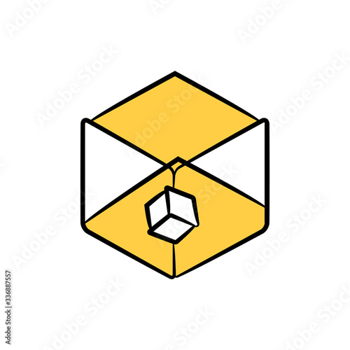 cube and box inside for block chain technology concept