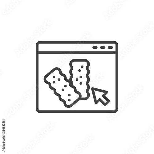 Online cracker ordering line icon. Goods delivery service linear style sign for mobile concept and web design. Website page with saltine crackers outline vector icon. Symbol, logo illustration.