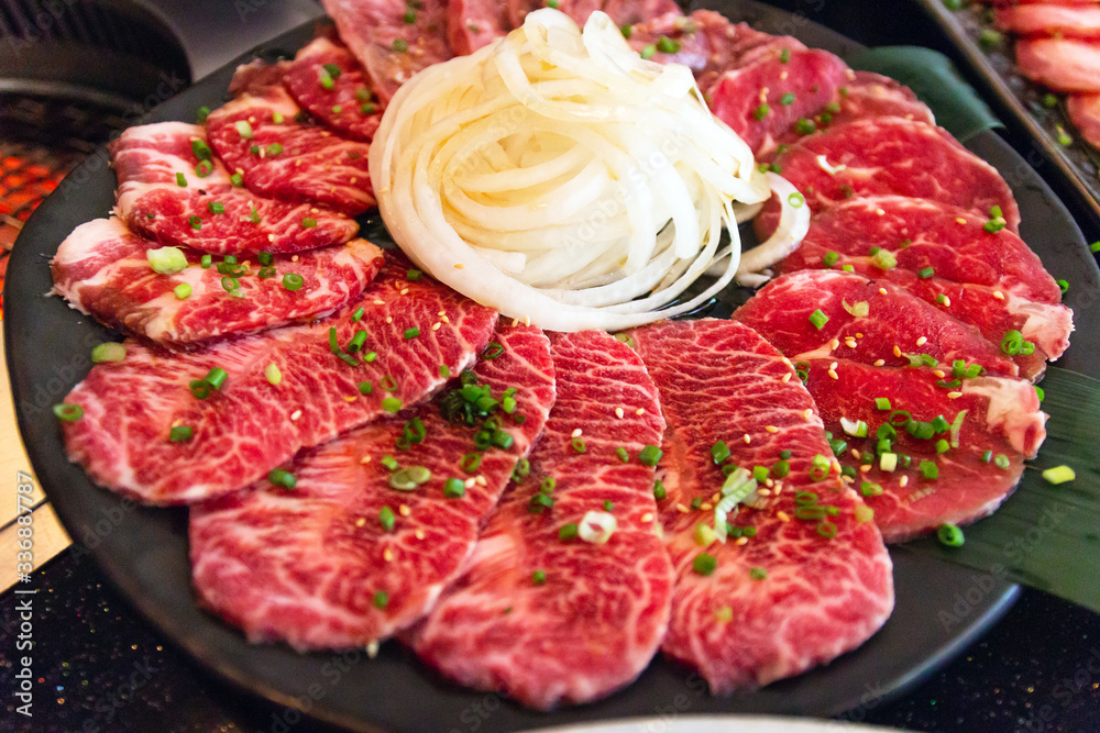 Premium raw beef sliced set; wagyu, chuck, tongue tenderloin, strip