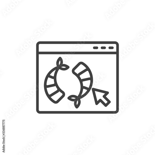 Online shrimps ordering line icon. Seafood delivery service linear style sign for mobile concept and web design. Website page with Shrimp outline vector icon. Symbol logo illustration. Vector graphics