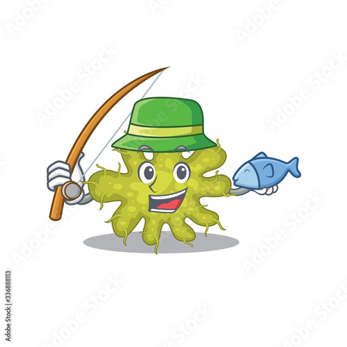 Cartoon design concept of bacterium while fishing