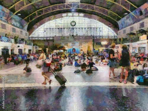 Hua Lamphong Railway Station Bangkok Thailand Illustrations creates an impressionist style of painting.