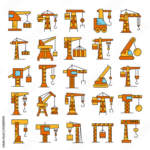 construction crane and hoist icons set