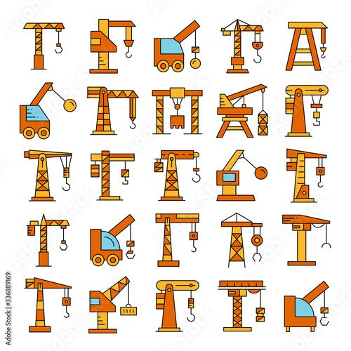 construction crane and hoist icons set