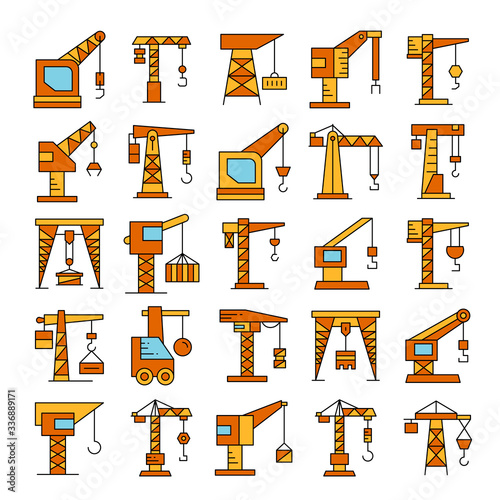 construction crane and hoist icons set