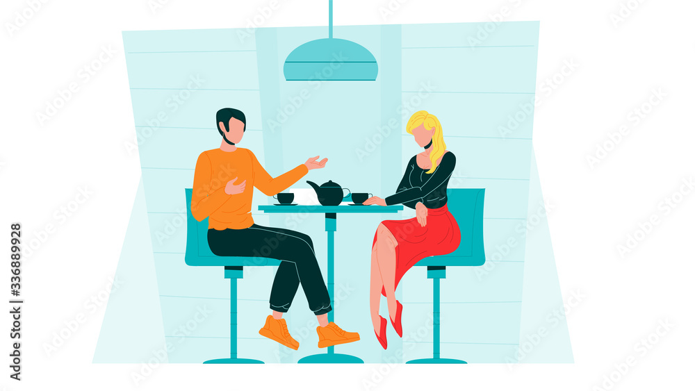 Romantic Couple Dating In Cafe Communicate Vector