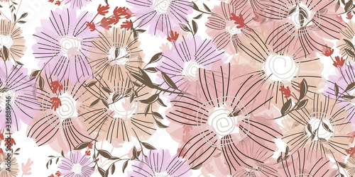 Seamless pattern with abstract flowers. Creative color floral surface design. Vector