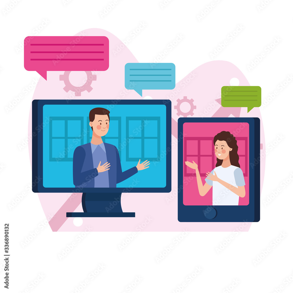 business couple in meeting online reunion business couple in meeting online reunion