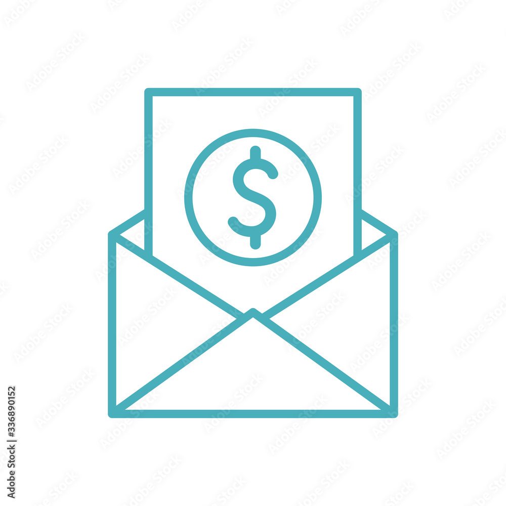 Coin inside envelope line style icon vector design Coin inside envelope line style icon vector design