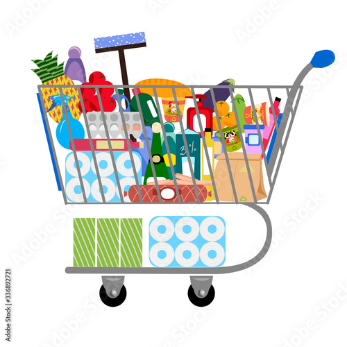 cart store. vector image of a shopping cart. a set of products and basic necessities