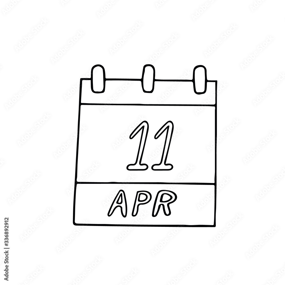 calendar hand drawn in doodle style. April 11. International Day of Fascist Concentration Camps Prisoners Liberation, date. icon, sticker, element calendar hand drawn in doodle style. April 11. International Day of Fascist Concentration Camps Prisoners Liberation, date. icon, sticker, element