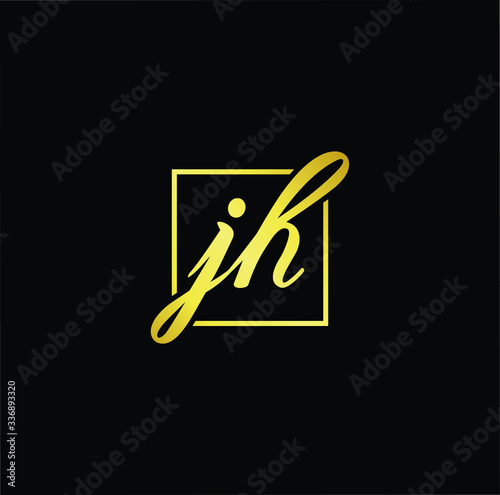 Minimal elegant monogram art logo. Outstanding professional trendy awesome artistic JH HJ initial based Alphabet icon logo. Premium Business logo gold color on black background