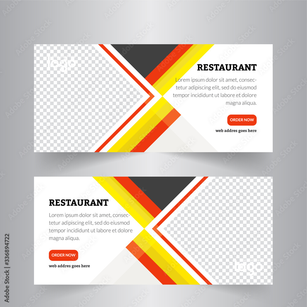Food & Restaurant standard size Web Banners. Modern design concept for corporate website advertising.