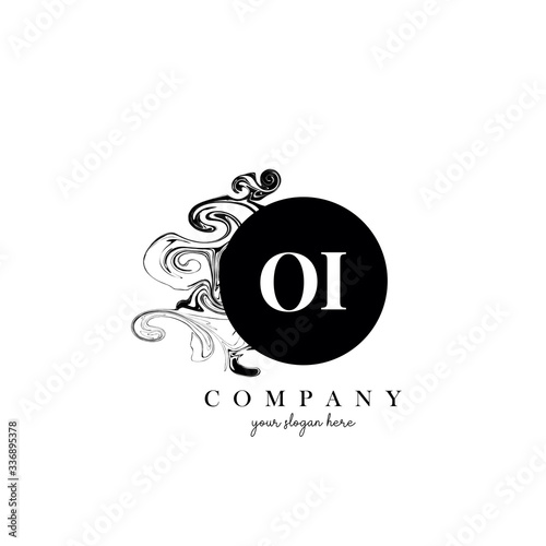 OI Initial Letter Logo Design with Ink Cloud Flowing Texture Vector.
